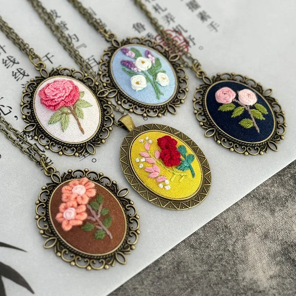 Rose Mini Embroidery Necklace DIY Pendant Kit