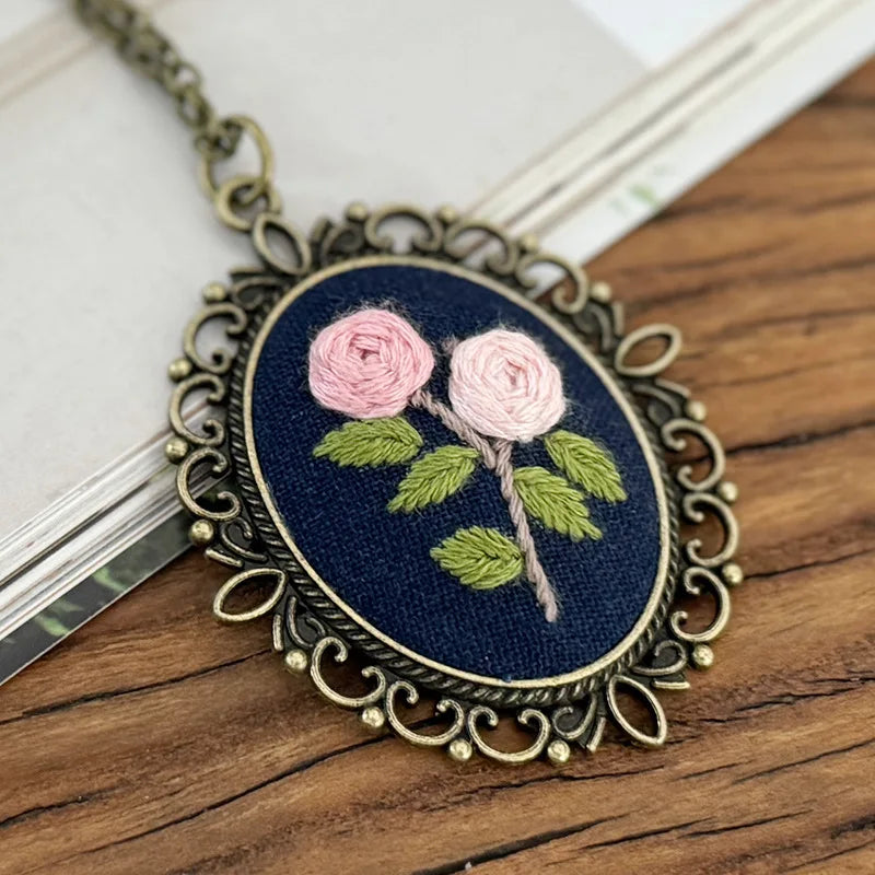 Rose Mini Embroidery Necklace DIY Pendant Kit