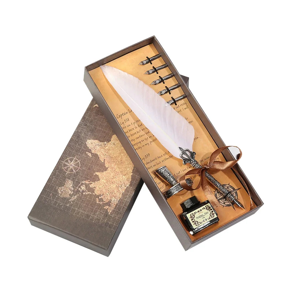 Retro Feather Pen Writing Ink Set