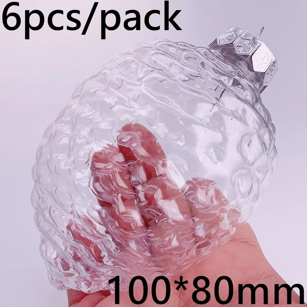 6pcs Transparent Shatterproof Christmas Baubles – 80mm Plastic Ornaments