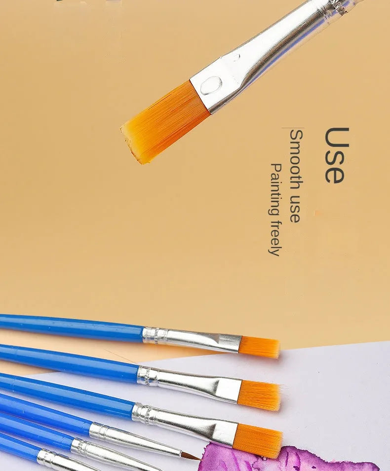 Nylon Hair Paint Brushes – Round & Flat Brush Set for Oil, Acrylic & Watercolor