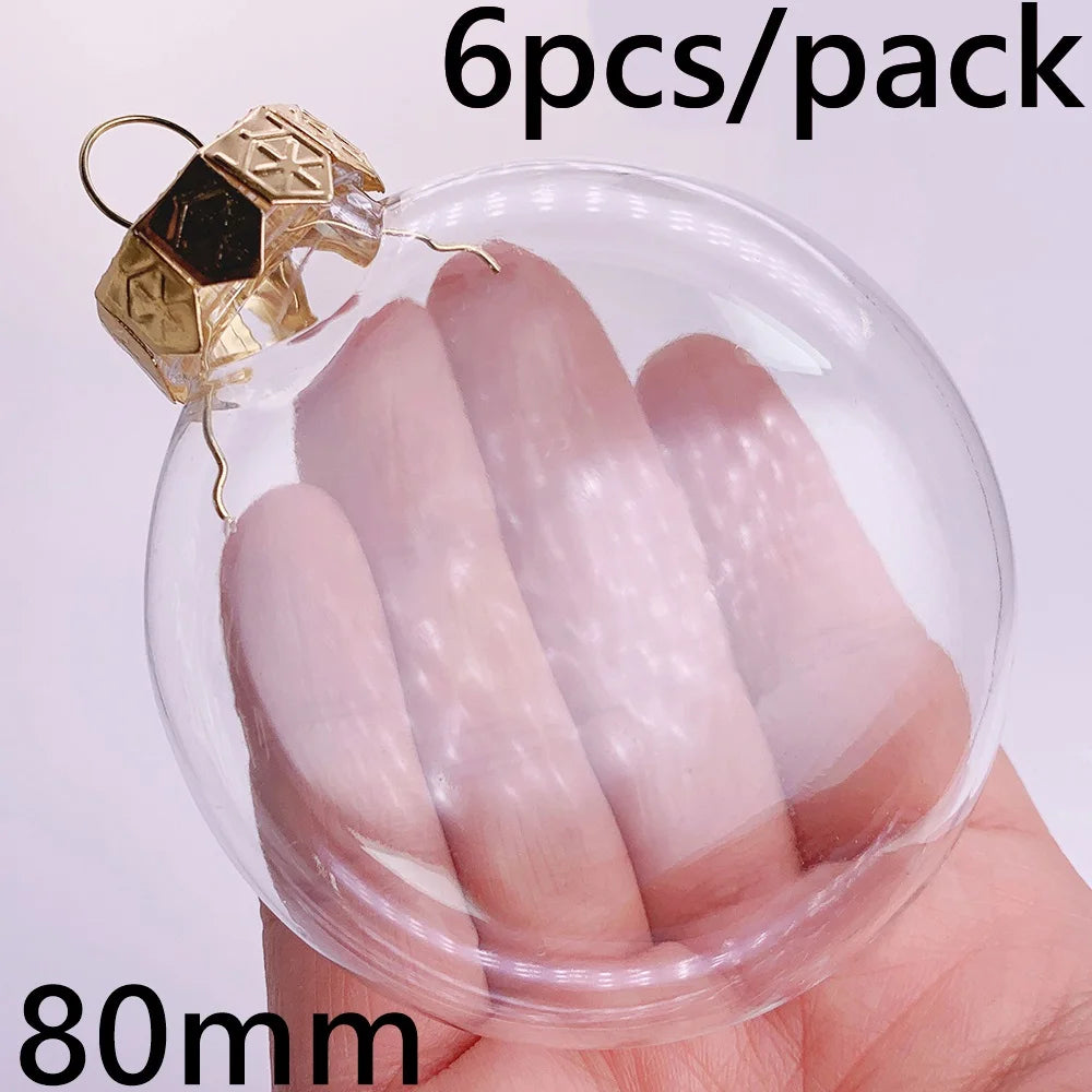 6pcs Transparent Shatterproof Christmas Baubles – 80mm Plastic Ornaments
