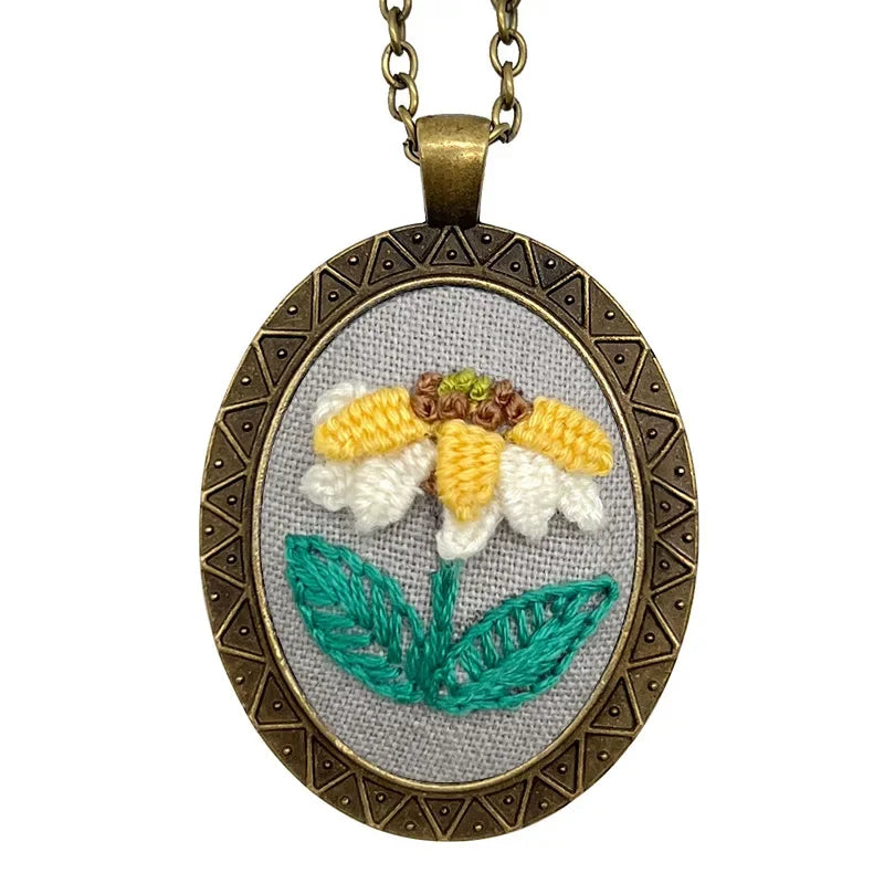 Rose Mini Embroidery Necklace DIY Pendant Kit