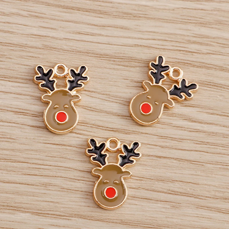 Christmas Enamel Charms – 10PCS Deer, Santa, Tree & Bell Pendants for DIY Jewelry