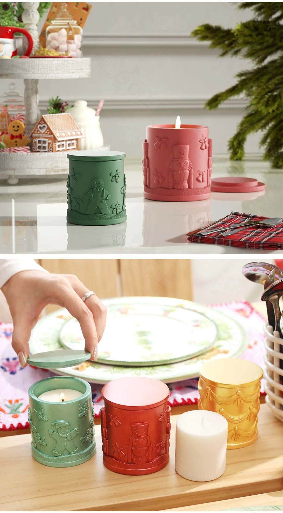 Christmas Candle Jar Silicone Mold – Nicole Christmas Tales Gypsum & Jesmonite Mold