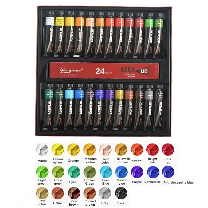 Acrylic Paint Set – 12/24/30 Colours (12ml) for Canvas, Wood, Fabric & Crafts