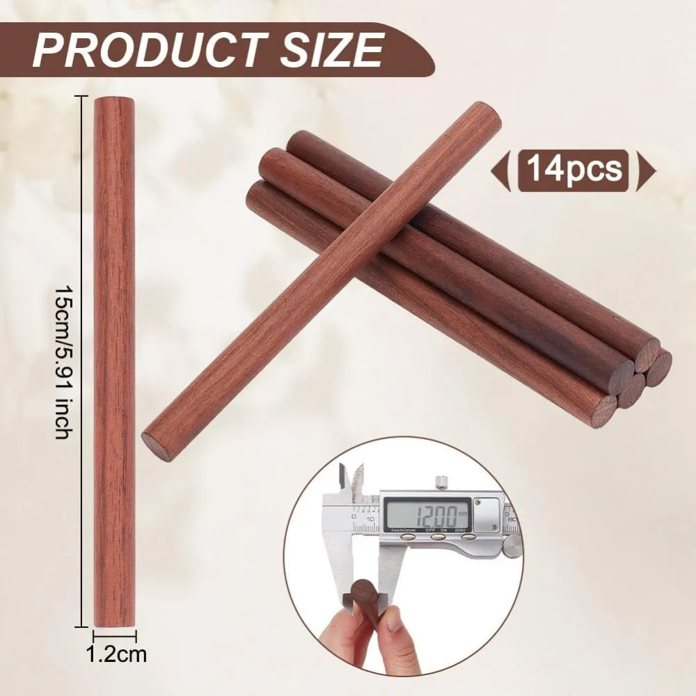 Walnut Dowel Rods – 14pcs 5.9" x 0.4" Wooden Craft Sticks for DIY & Carving