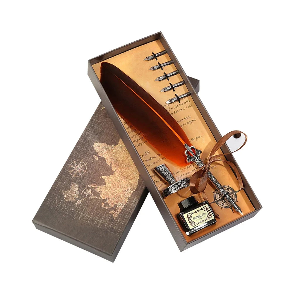 Retro Feather Pen Writing Ink Set