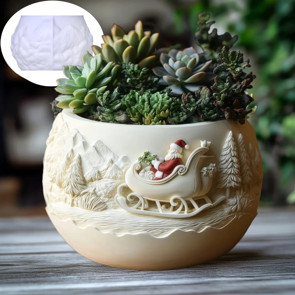 Cedar Sled Santa 3D Silicone Mold – Candle, Resin, & Succulent Pot DIY