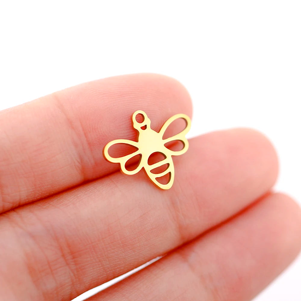 Mixed Animal Charms Set – Stainless Steel Bee, Butterfly, Owl & Heart Pendants (5PCS)