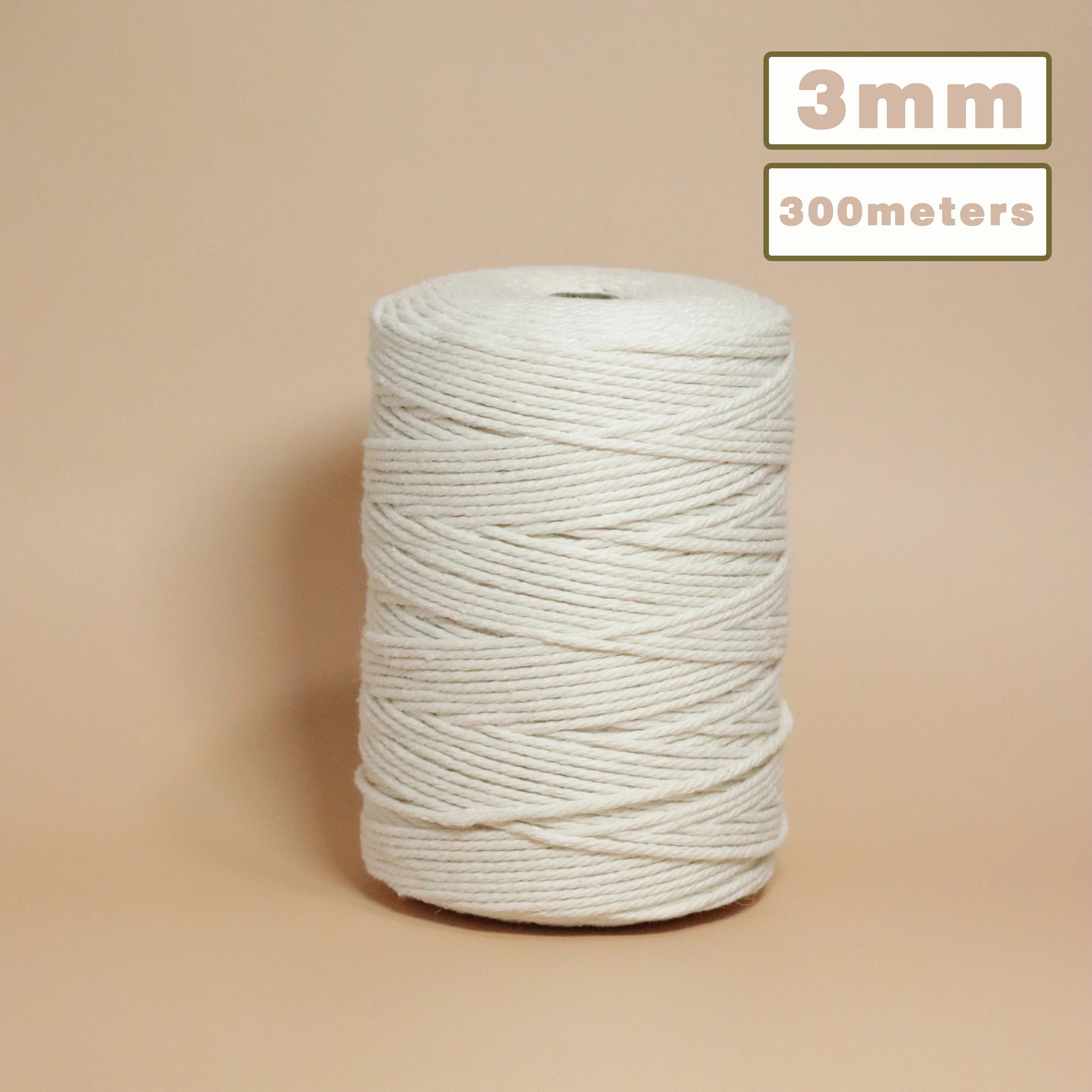 100% Natural Cotton Macrame Cord 4mm – Craft Rope for DIY, Knitting & Décor (Beige)