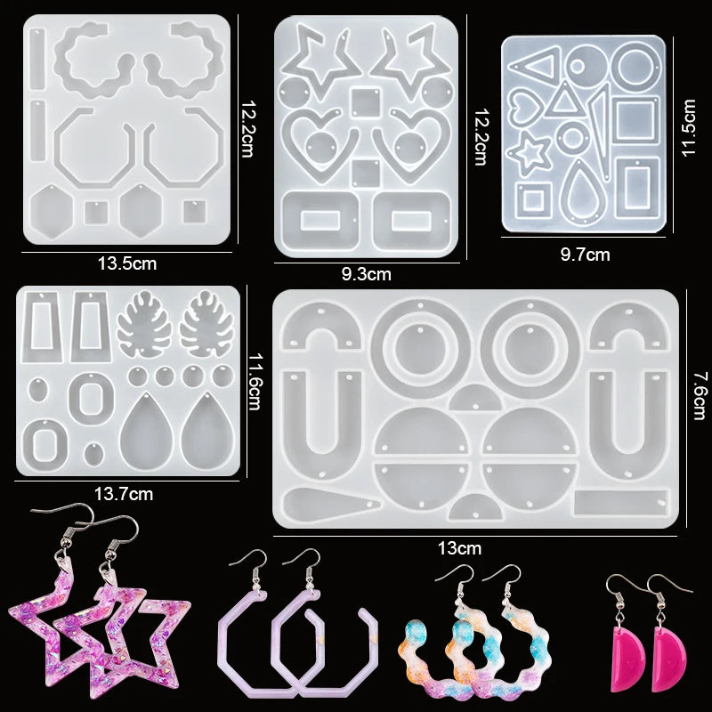 16-Style Epoxy Resin Mold Kit – Silicone Jewelry Casting Set for DIY Earrings