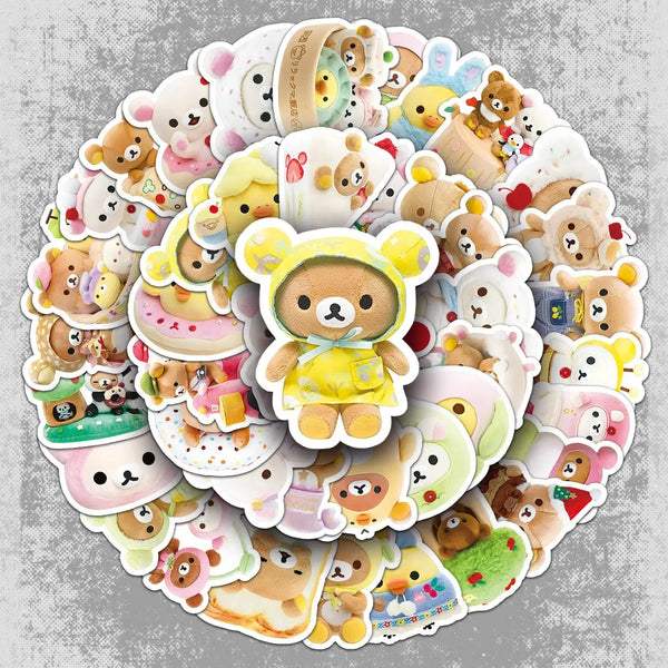 Cute Lazy Bear Stickers – 54PCS Cartoon Vinyl Decals for Laptop & Scrapbook