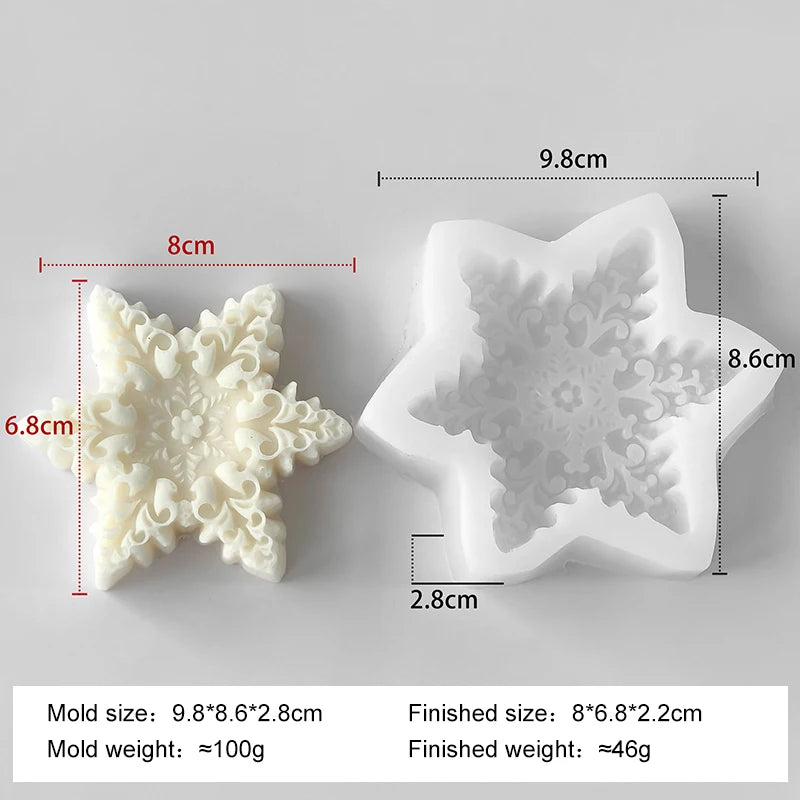 ❄️ Christmas Snowflake Pillar Candle Silicone Mold – DIY Candle, Soap & Chocolate Craft Mould