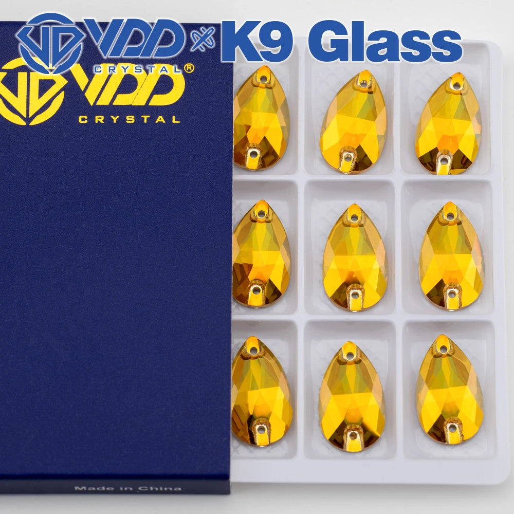 VDD Pear-Shaped K9 Glass Sew-On Rhinestones – Multicolor Crystal Stones