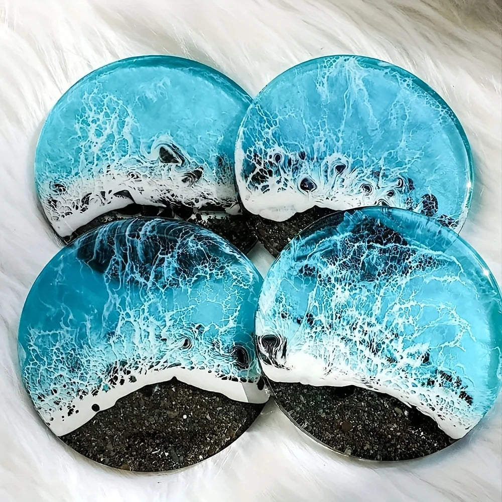 4PC Circular Agate Resin Coaster Silicone Mold – Crystal Hole Design