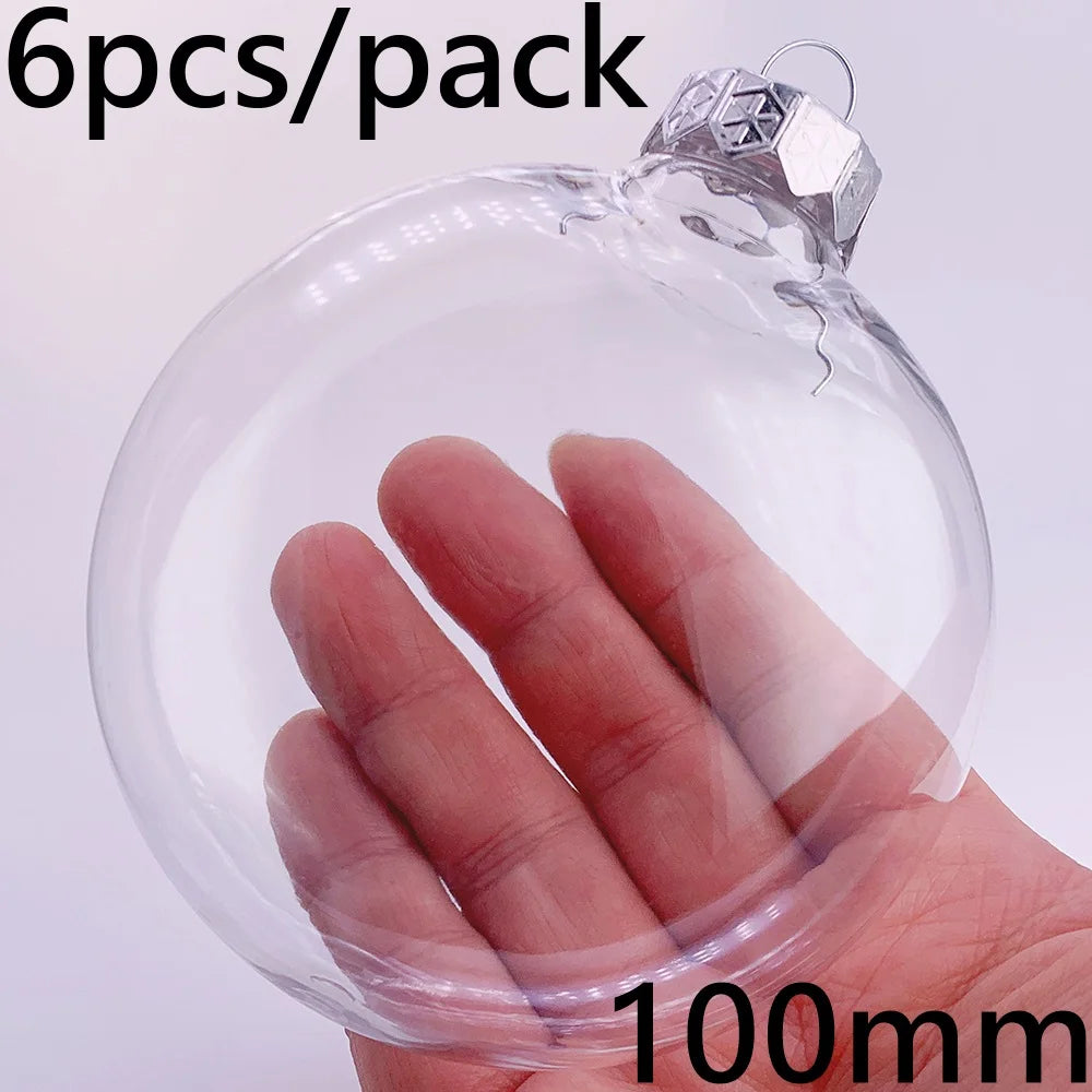 6pcs Transparent Shatterproof Christmas Baubles – 80mm Plastic Ornaments