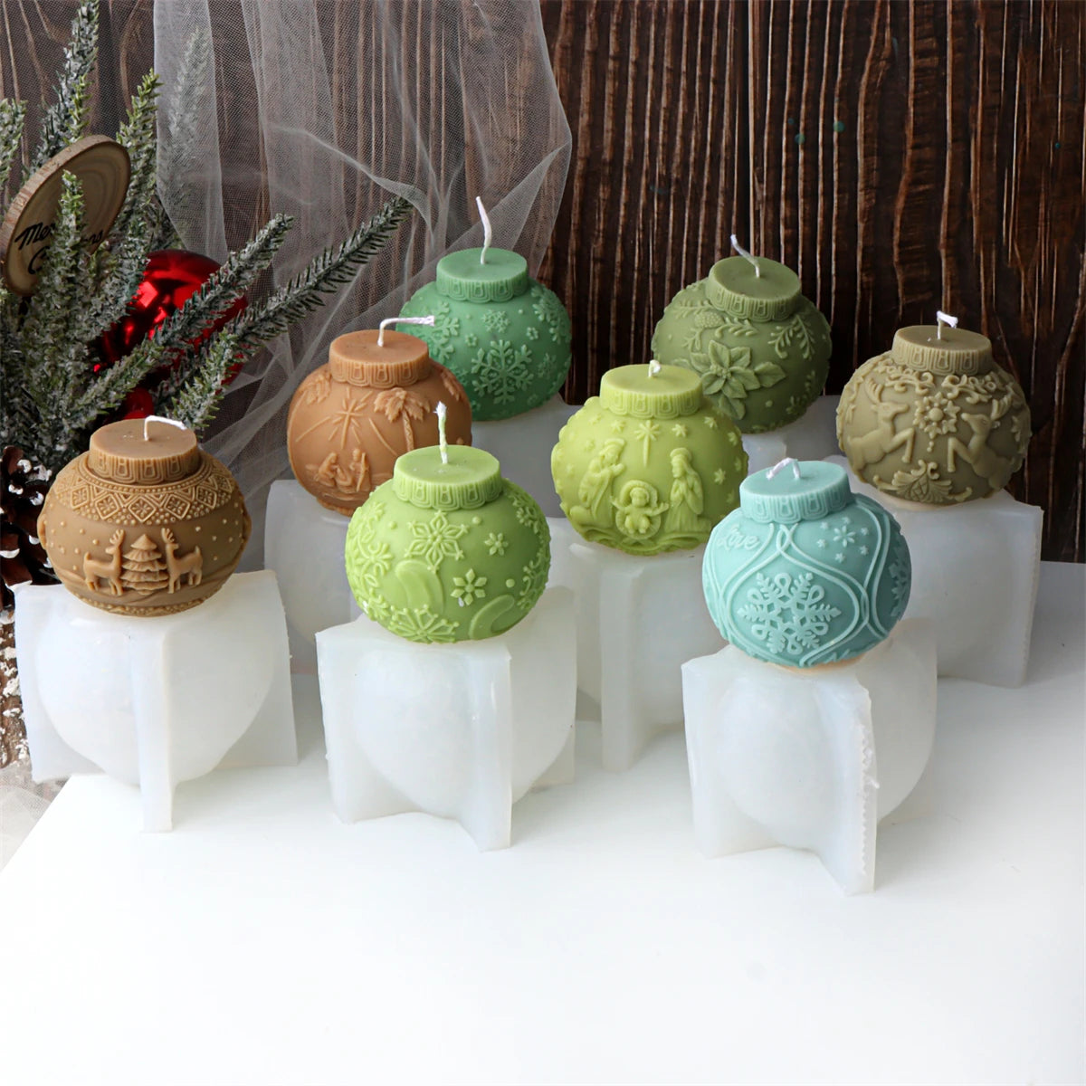 3D Christmas Ball Candle Mold – Silicone Embossed Lantern Mold for DIY Crafts
