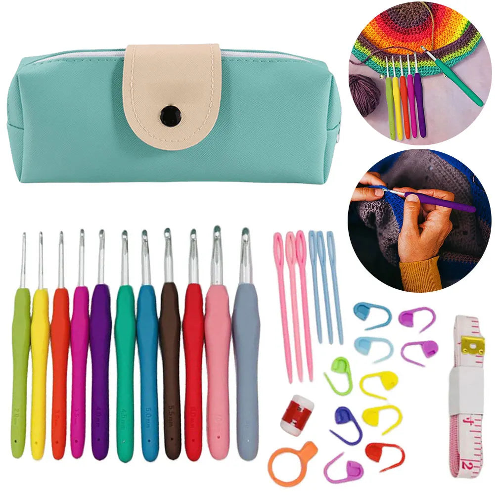 Crochet Hook Kit with Storage Bag Soft Handle Aluminum Needles