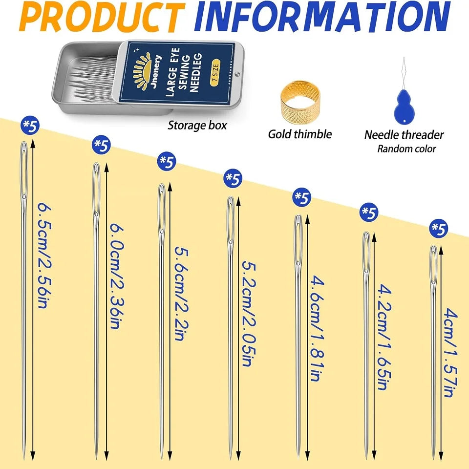 Large Eye Sewing Needles Kit – Hand Sewing Accessories Set with Threader & Thimble
