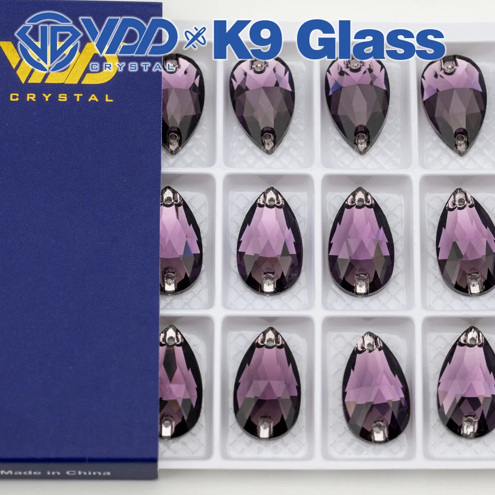 VDD Pear-Shaped K9 Glass Sew-On Rhinestones – Multicolor Crystal Stones