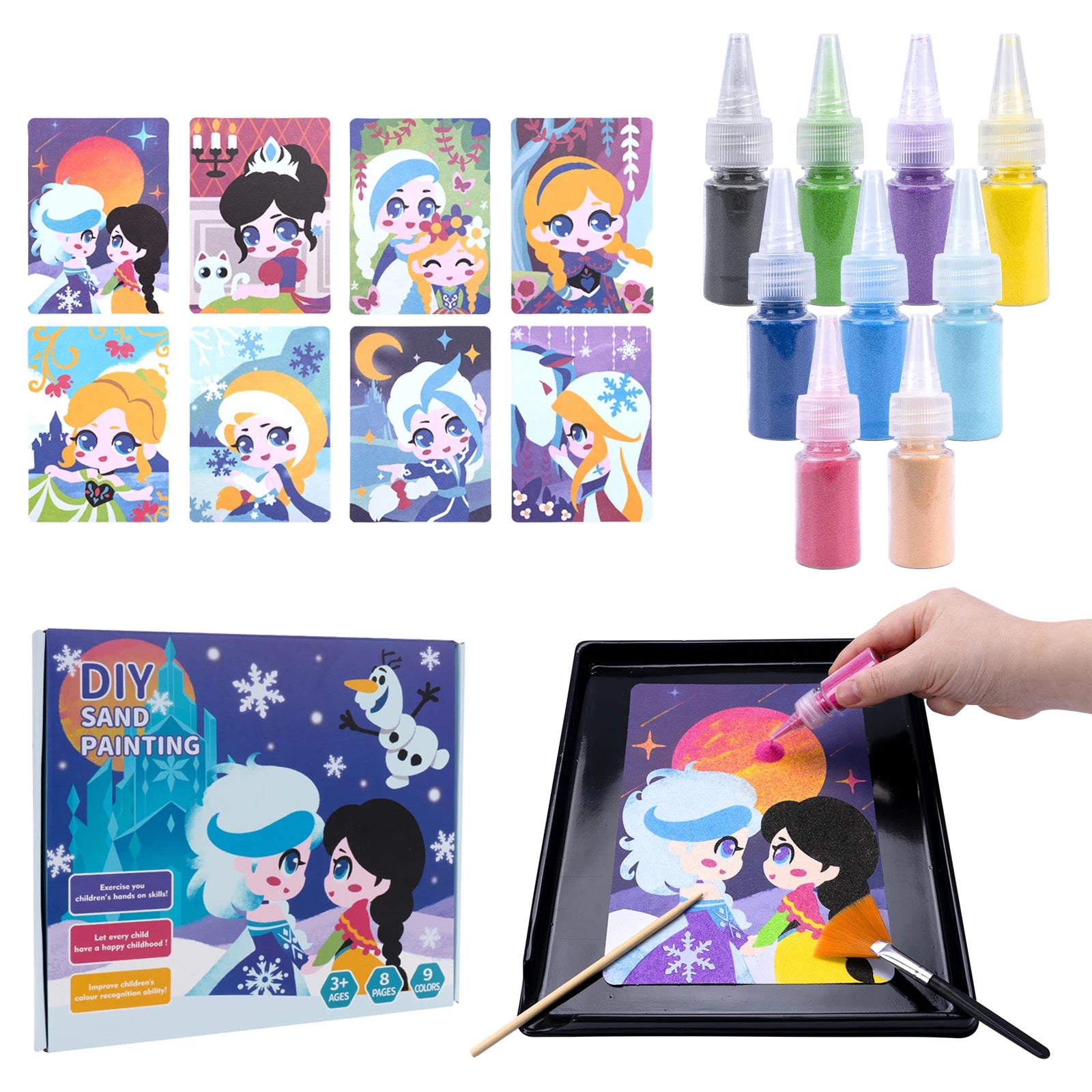 Sand Art Kit – 12 Princess Sand Painting Cards, 14 Colors