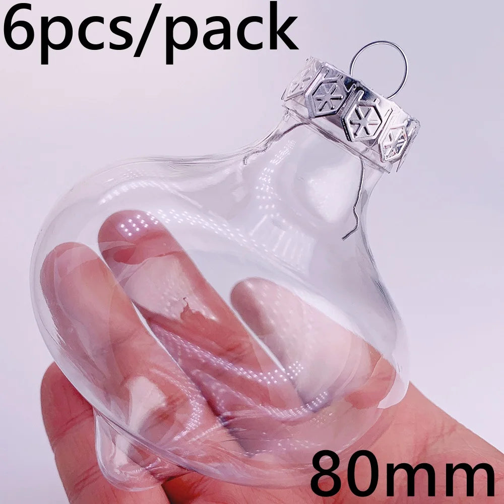 6pcs Transparent Shatterproof Christmas Baubles – 80mm Plastic Ornaments