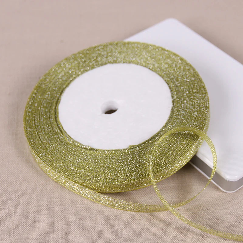 25Y 6mm Glitter Silk Satin Ribbon – Silver/Gold