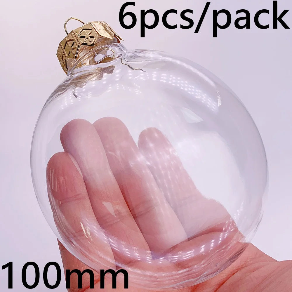 6pcs Transparent Shatterproof Christmas Baubles – 80mm Plastic Ornaments