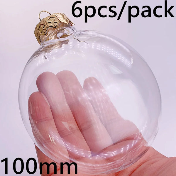 6pcs Transparent Shatterproof Christmas Baubles – 80mm Plastic Ornaments