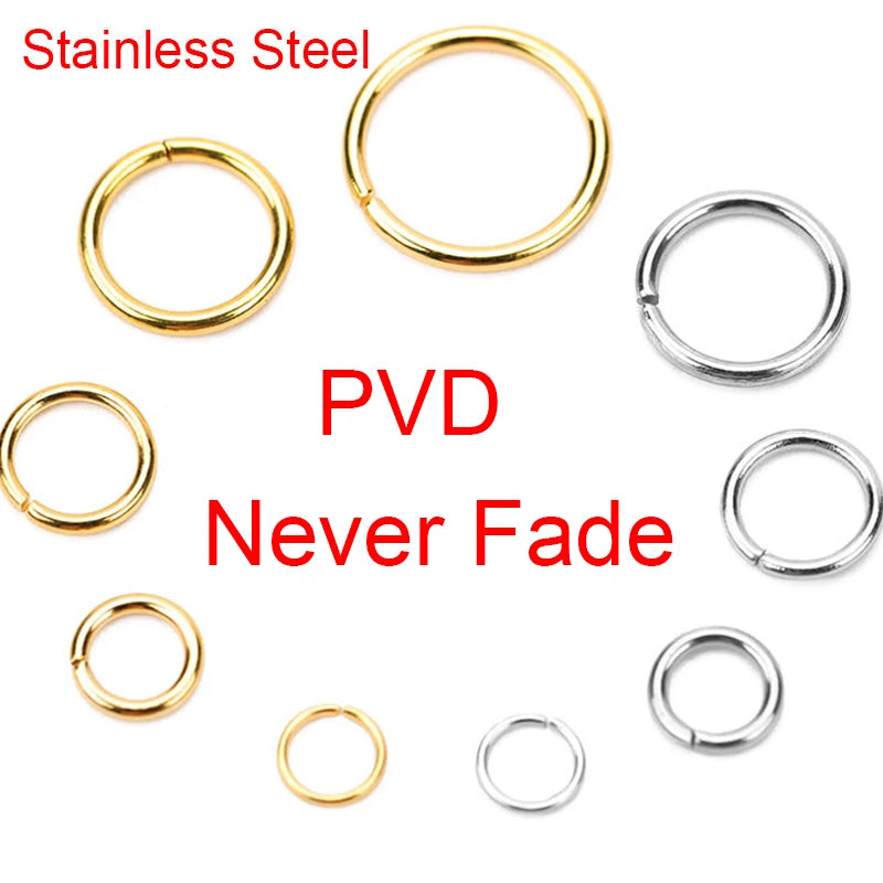 100pcs PVD Stainless Steel Open Jump Rings – 3-10mm Split Rings for Jewelry Making