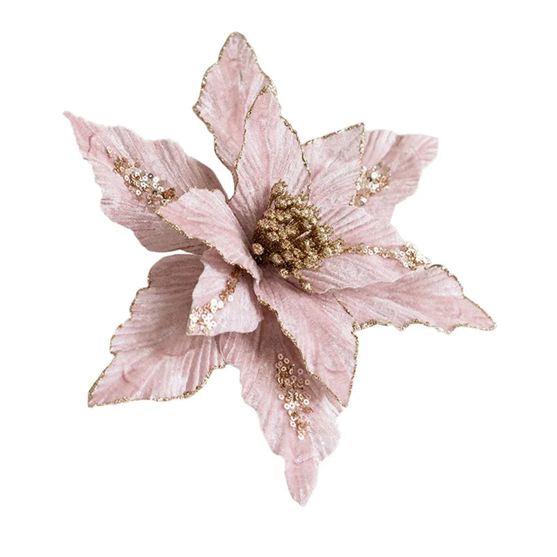 Large Glitter Velvet Christmas Flower – 26CM Artificial Ornament for Tree & Home Décor