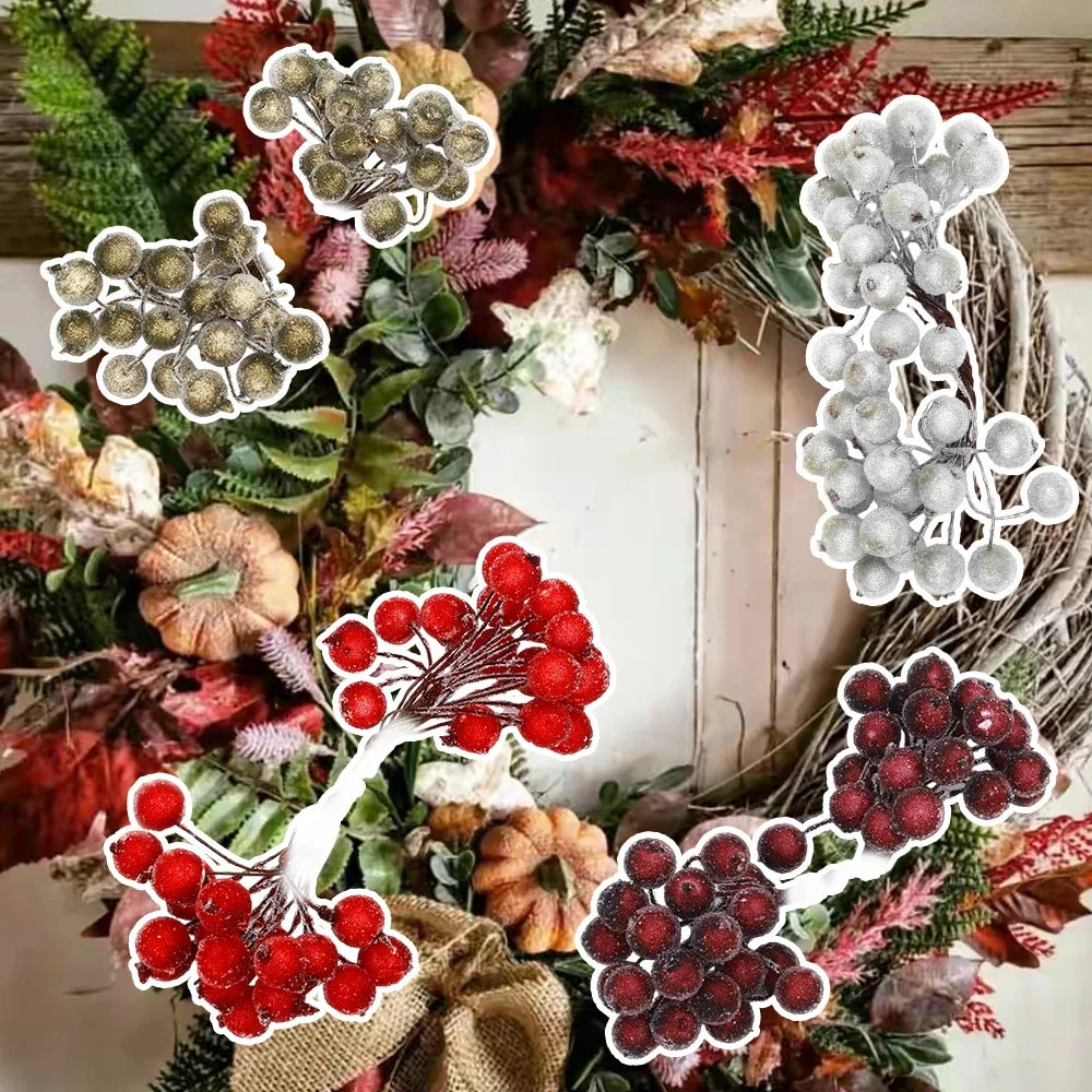 Frosted Holly Berries – Mini Artificial Christmas Berry Bouquet for DIY Wreaths & Décor