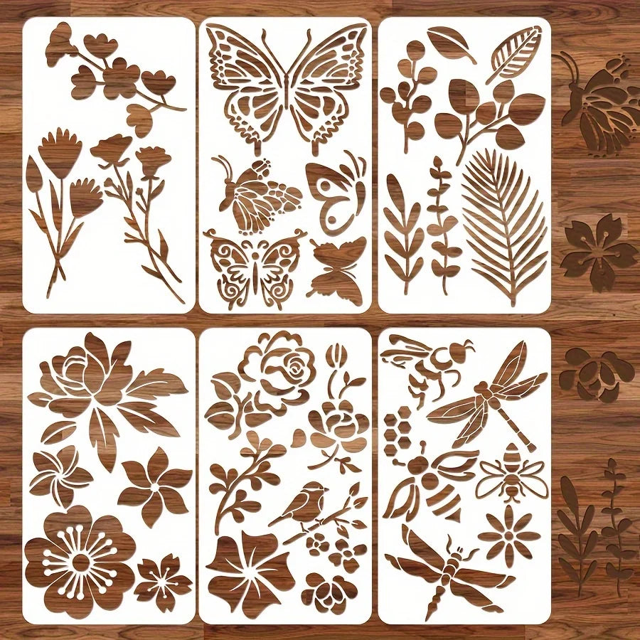 Butterfly Flower Leaf Stencil Set – 6pcs