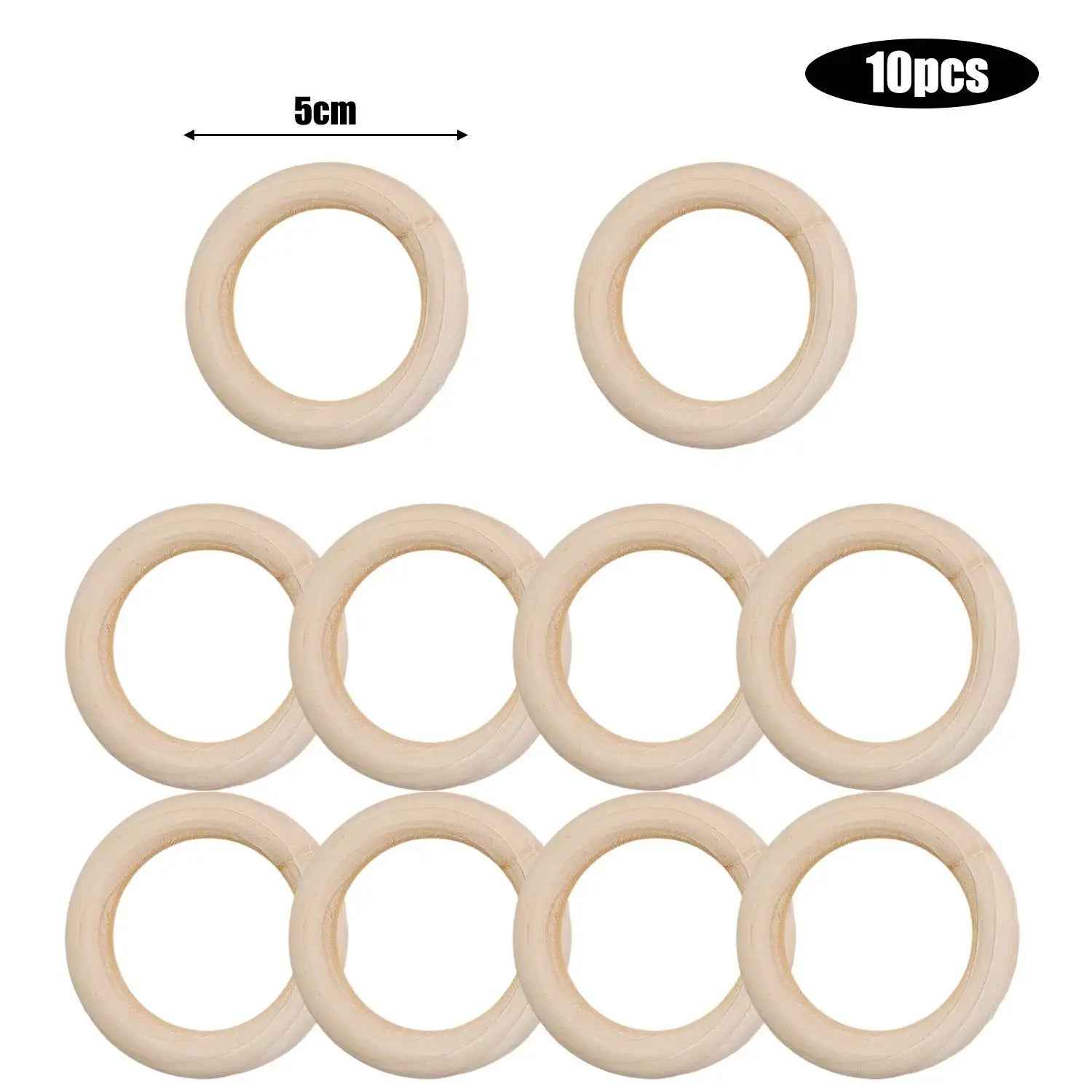 Unfinished Solid Wooden Rings 30–70mm for DIY Crafts
