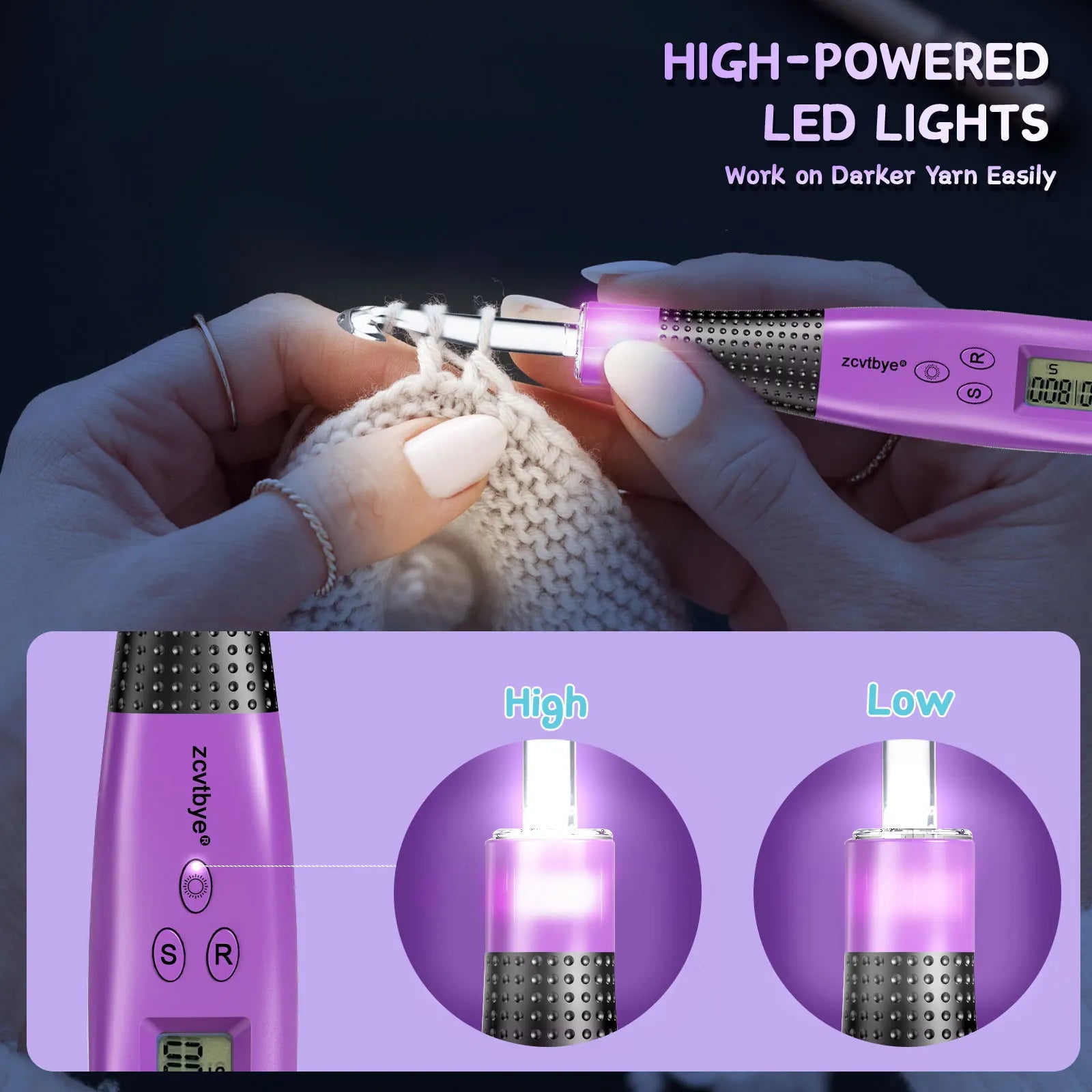 24pcs LED Crochet Hook Set with Stitch Counter