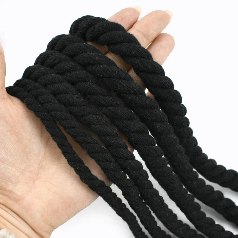 Black Macrame Cord – 2–10M Twisted Cotton Rope (5–20mm) for DIY Crafts & Home Décor