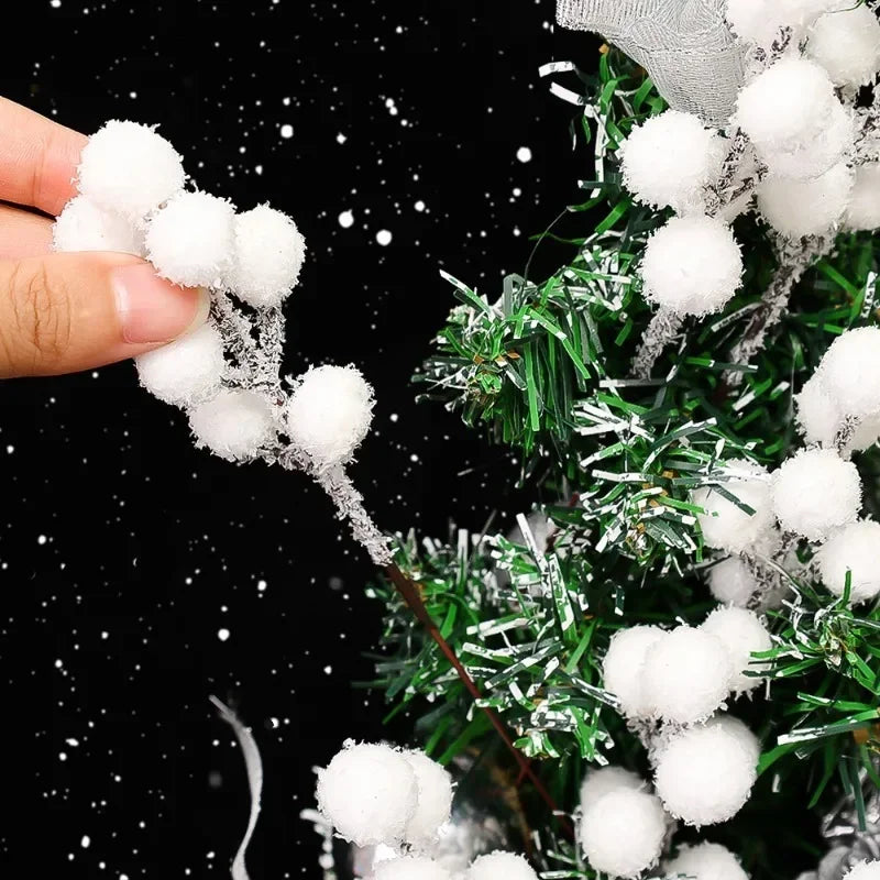 Snow-Tipped White Berry Branches – Artificial Christmas Stems for Wreaths & Décor (5/50PCS)