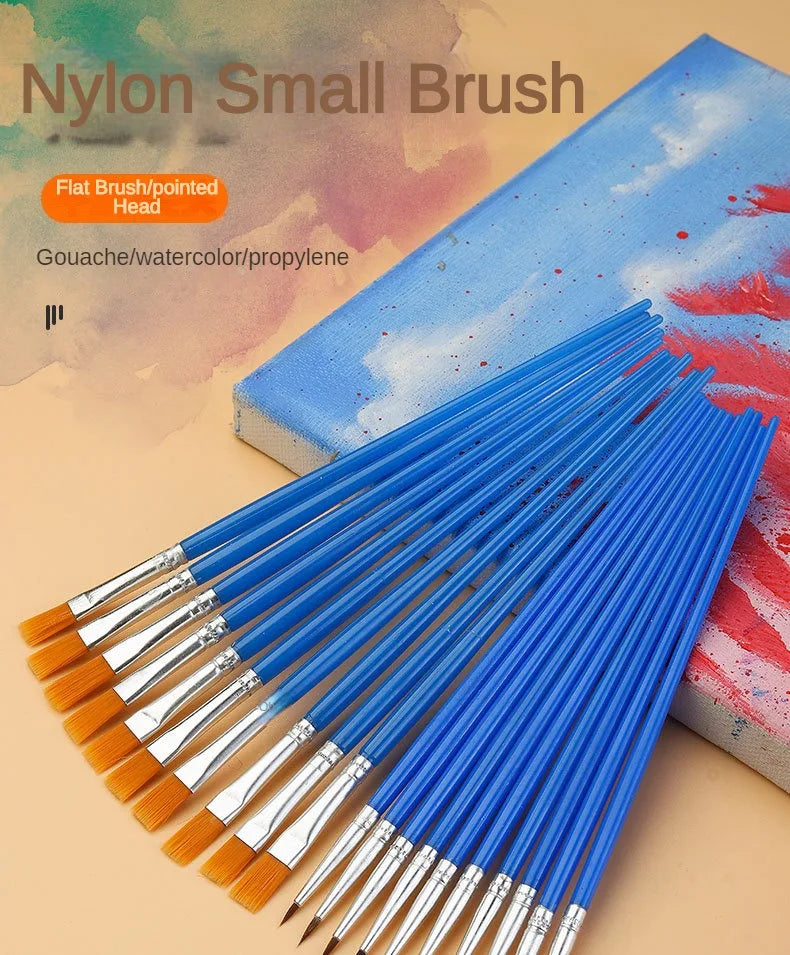 Nylon Hair Paint Brushes – Round & Flat Brush Set for Oil, Acrylic & Watercolor