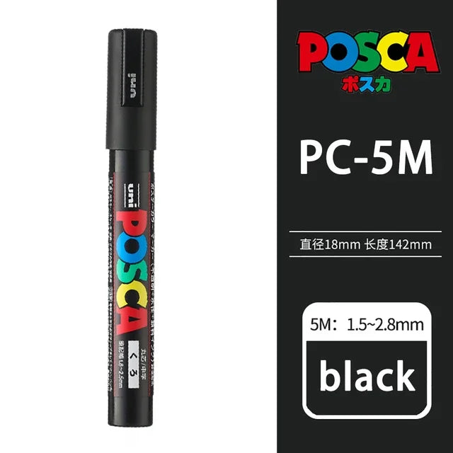 🎨 UNI POSCA Acrylic Paint Marker Set – PC-1M / PC-3M / PC-5M Quick-Dry Permanent Paint Pens