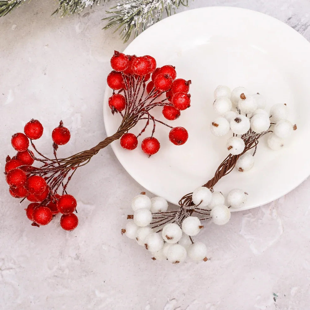 Frosted Holly Berries – Mini Artificial Christmas Berry Bouquet for DIY Wreaths & Décor