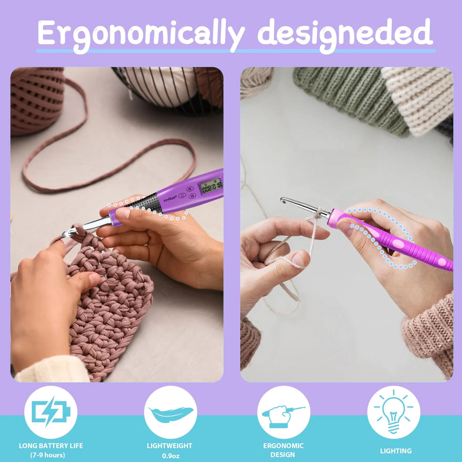 24pcs LED Crochet Hook Set with Stitch Counter