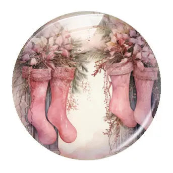 Handmade Christmas X-mas Winter Pink Gnomies Deer Snowman Bells Photo Glass Cabochon Flatback Demo Cameo For Diy Jewelry Making