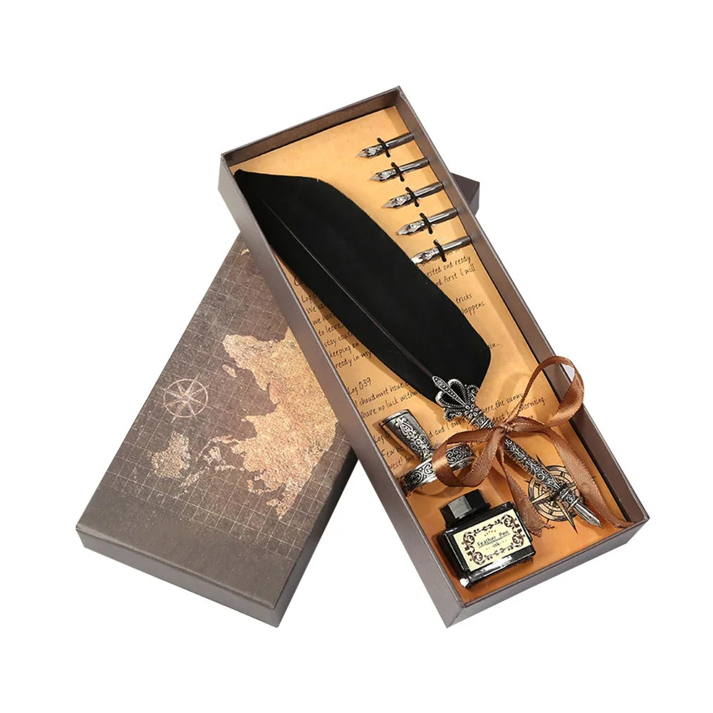 Retro Feather Pen Writing Ink Set