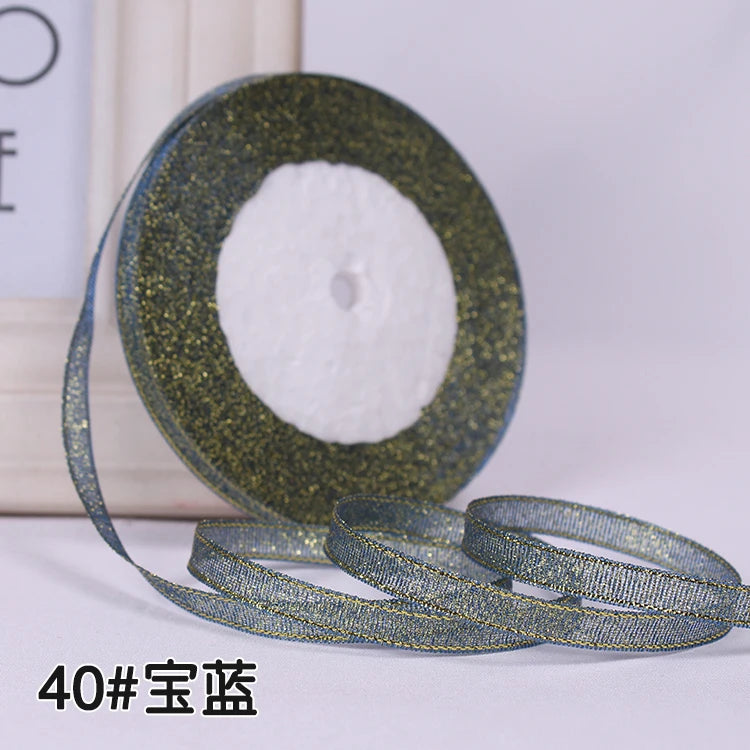 25Y 6mm Glitter Silk Satin Ribbon – Silver/Gold