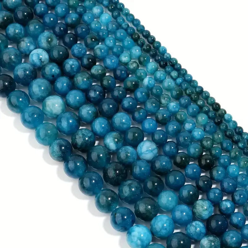 Blue Apatite Round Gem Bead Strand
