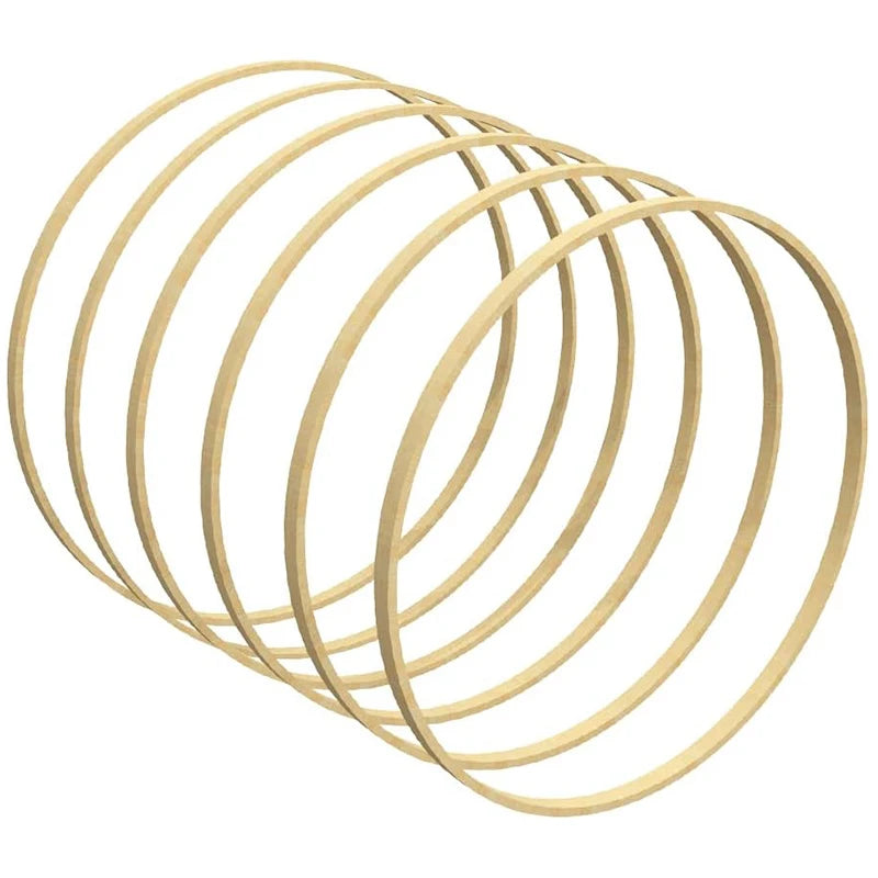 5PCS Wooden Bamboo Hoops – Round Rings for DIY Crafts & Home Décor