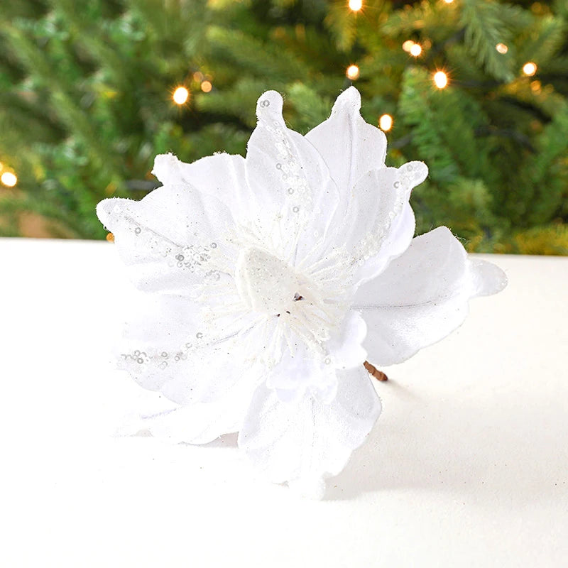 Large Glitter Velvet Christmas Flower – 26CM Artificial Ornament for Tree & Home Décor