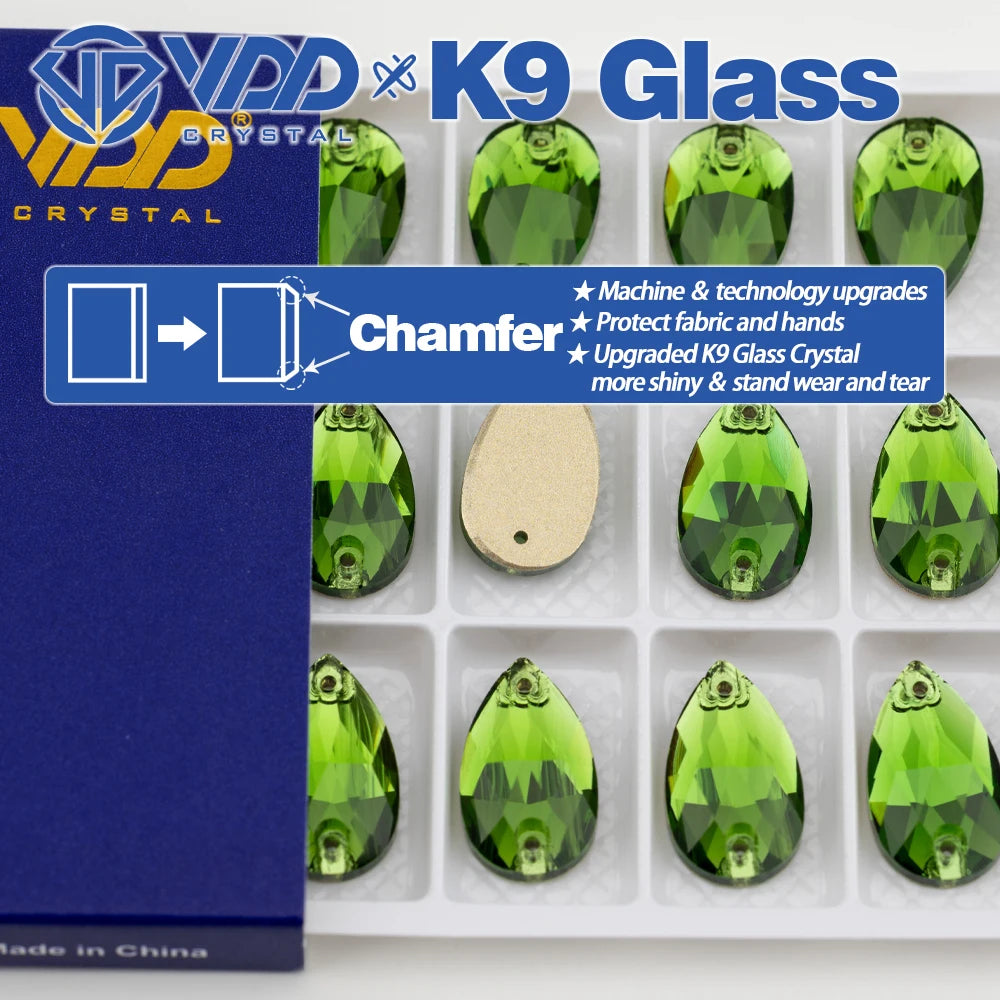 VDD Pear-Shaped K9 Glass Sew-On Rhinestones – Multicolor Crystal Stones