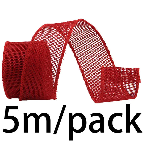 5m Colored Burlap Wire-Edge Ribbon – DIY Gift & Wedding Decoration